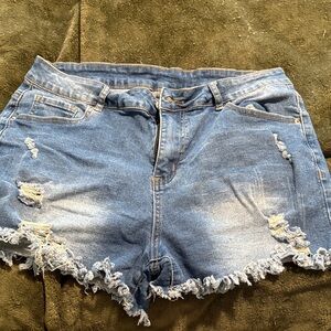 Distressed Blue Denim Shorts